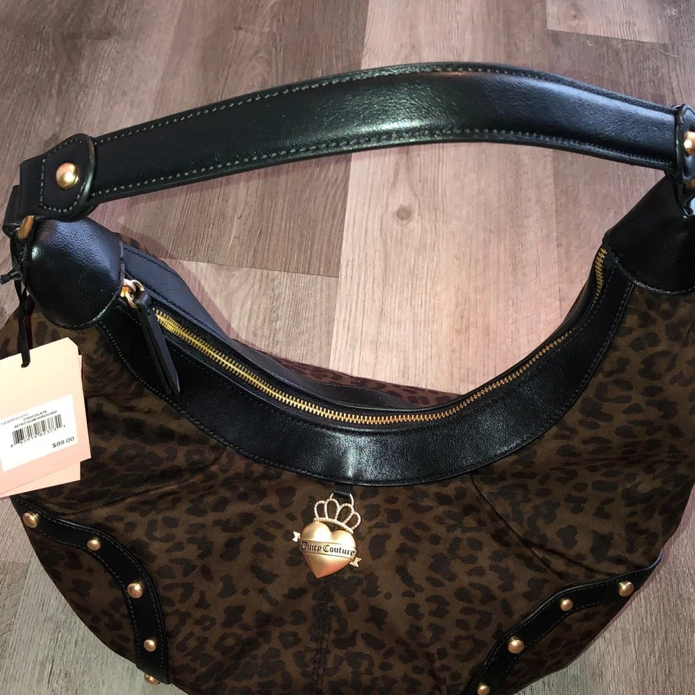Juicy Couture Chocolate Velvet Leopard Print Retro Glam Hobo COHO Bag NWT